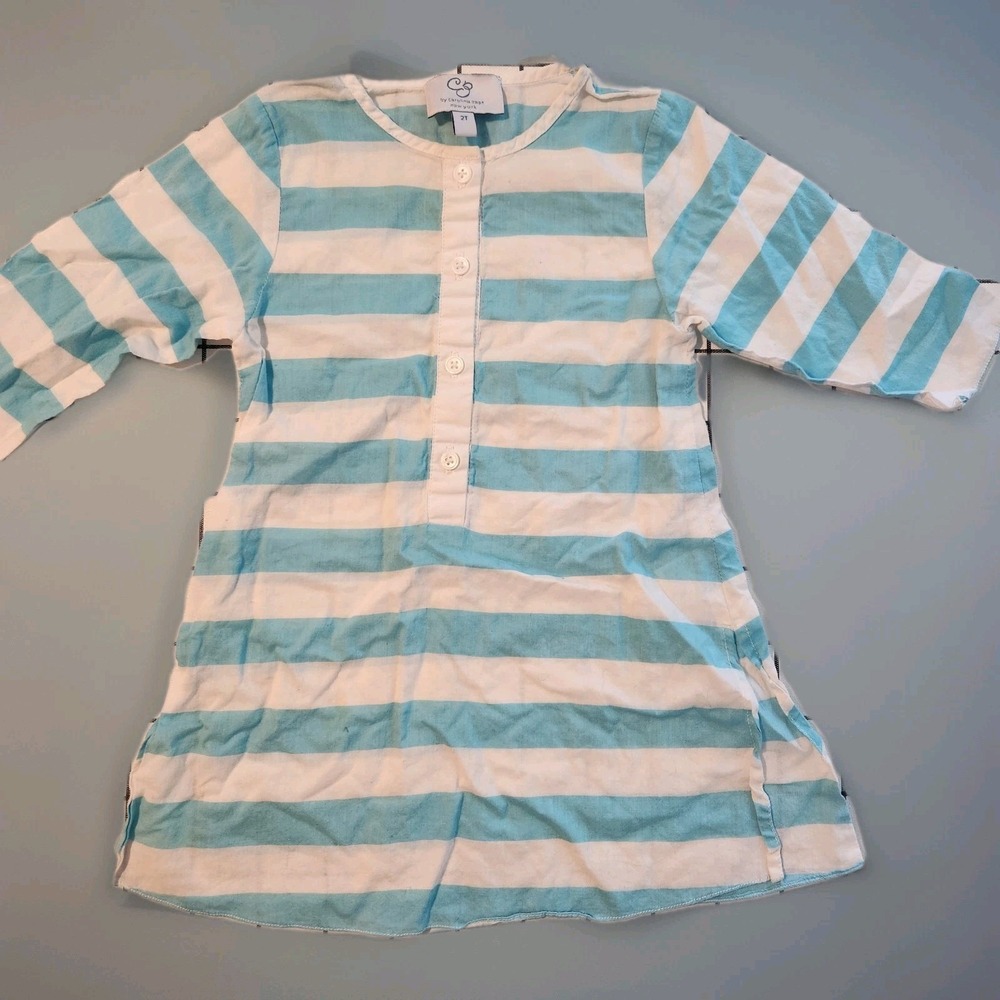 CAROLINA ZAPF NEWYORK Girls' Striped Button-Front‎ Tunic- Light Blue & White 2T